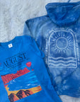 August blue tie dye hoodie lyric sweatshirt