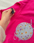 XL pink showgirl mirrorball appliqué sweatshirt