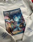 Hits different TS lyric sweatshirt | Retro magazine style