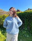August dusky blue lyric sweatshirt