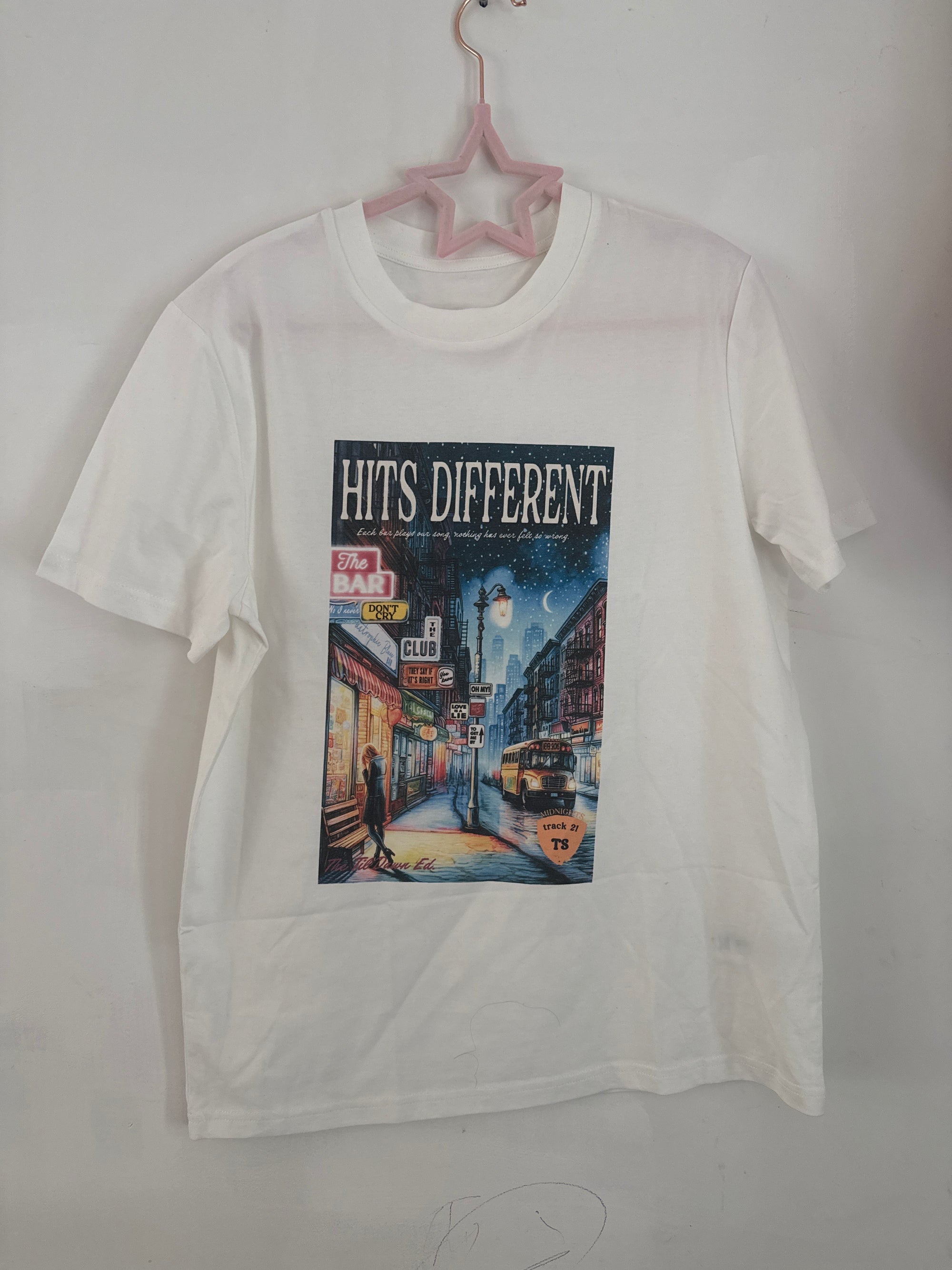 Small MISFIT white hits different tee a3