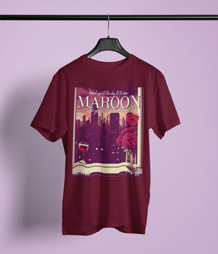 Maroon lyric organic cotton t-shirt | TS vintage magazine design