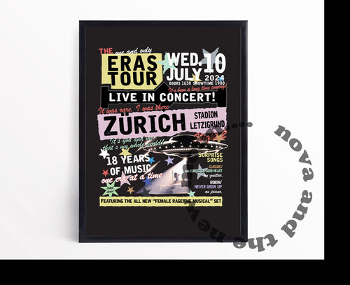 Zürich night 2  ERAS PRINT| Eras A4/A3 poster print | Vintage retro style concert poster