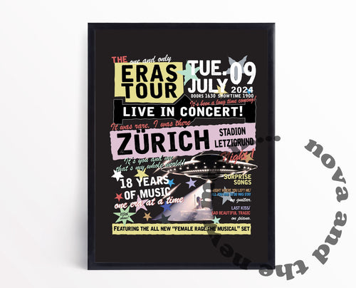 Zürich night 1  ERAS PRINT| Eras A4/A3 poster print | Vintage retro style concert poster