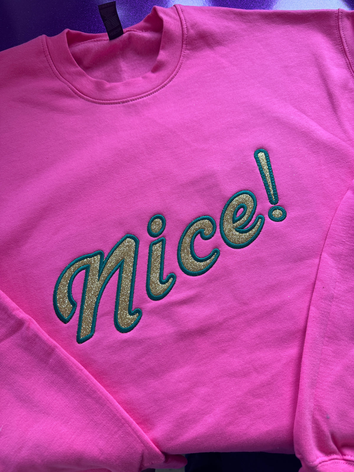 Nice Sweeter Nice! glitter applique pink sweater – Nova & the new moon