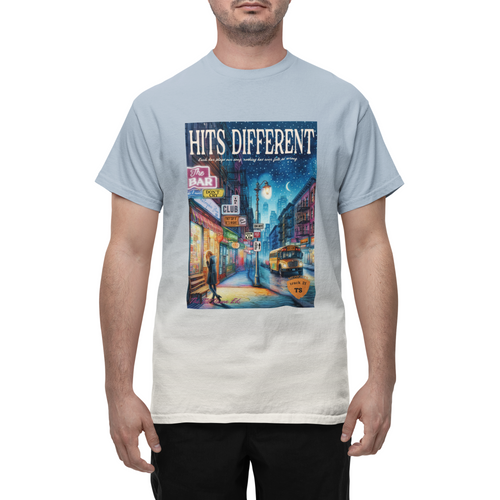 Dip dye blue/ cream Hits Different retro magazine t-shirt | TS tv retro ombré dyed t-shirt