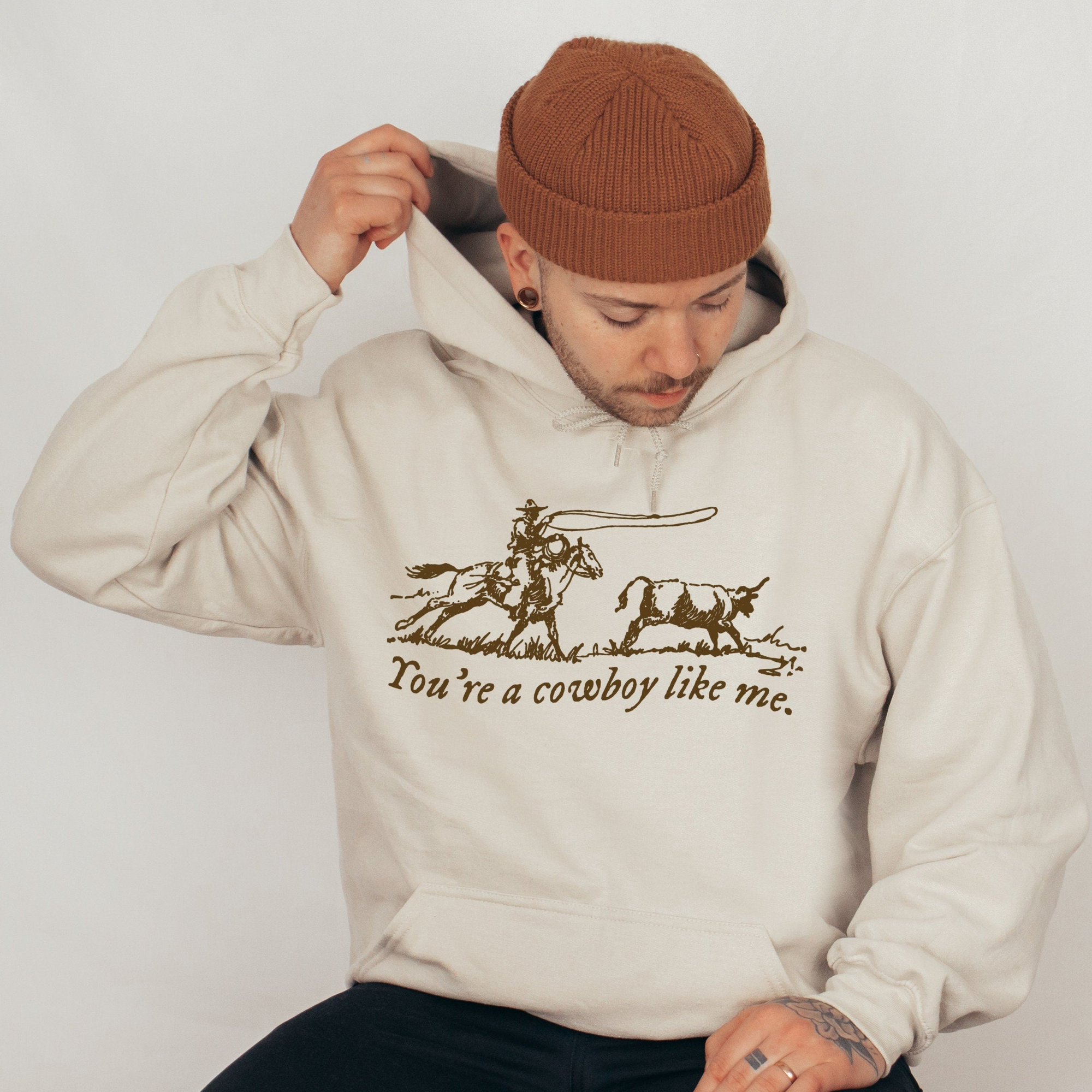 Cowboy like me evermore sand pull over hoodie