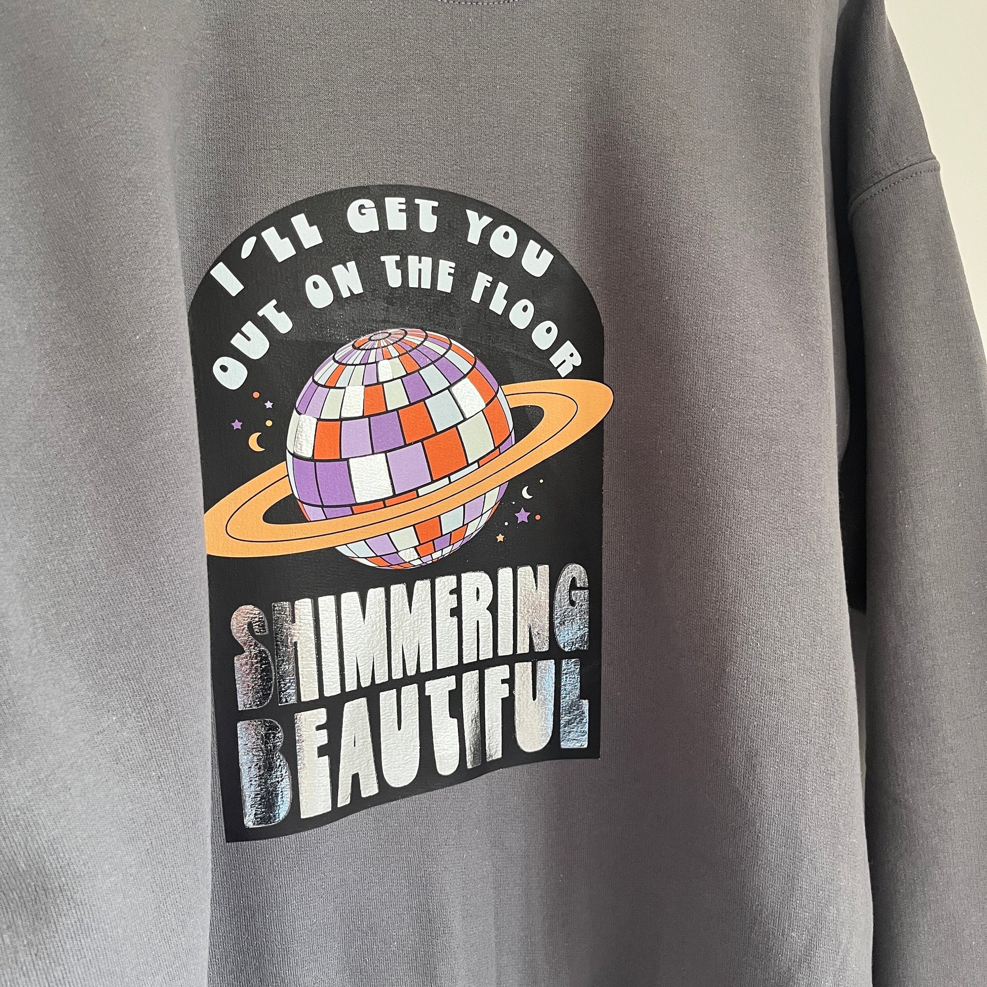 Mirror ball graphite and silver sweater | inner sleeve detail | folklore  Taylor Swift lyric sweater