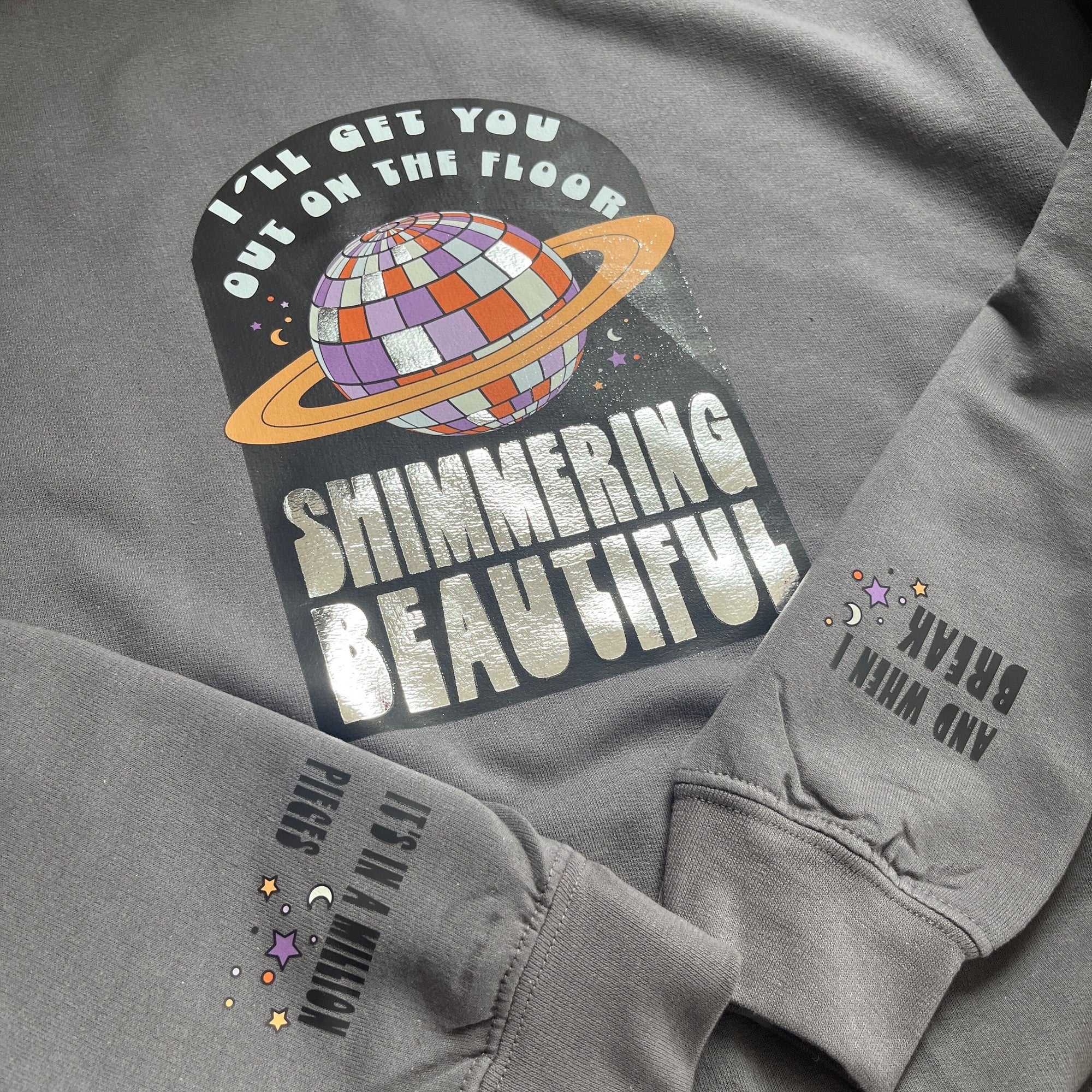 Mirror ball graphite and silver sweater | inner sleeve detail | folklore  Taylor Swift lyric sweater