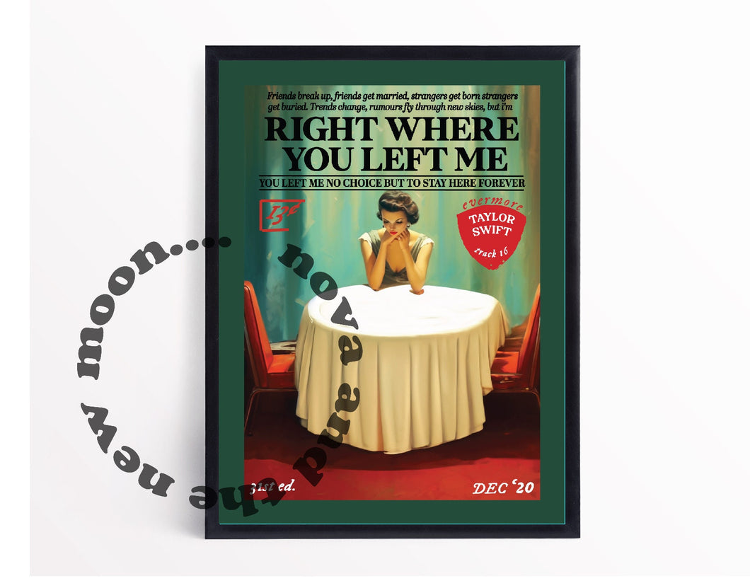 Right where you left me print  TS vintage magazine style print A4 / A3