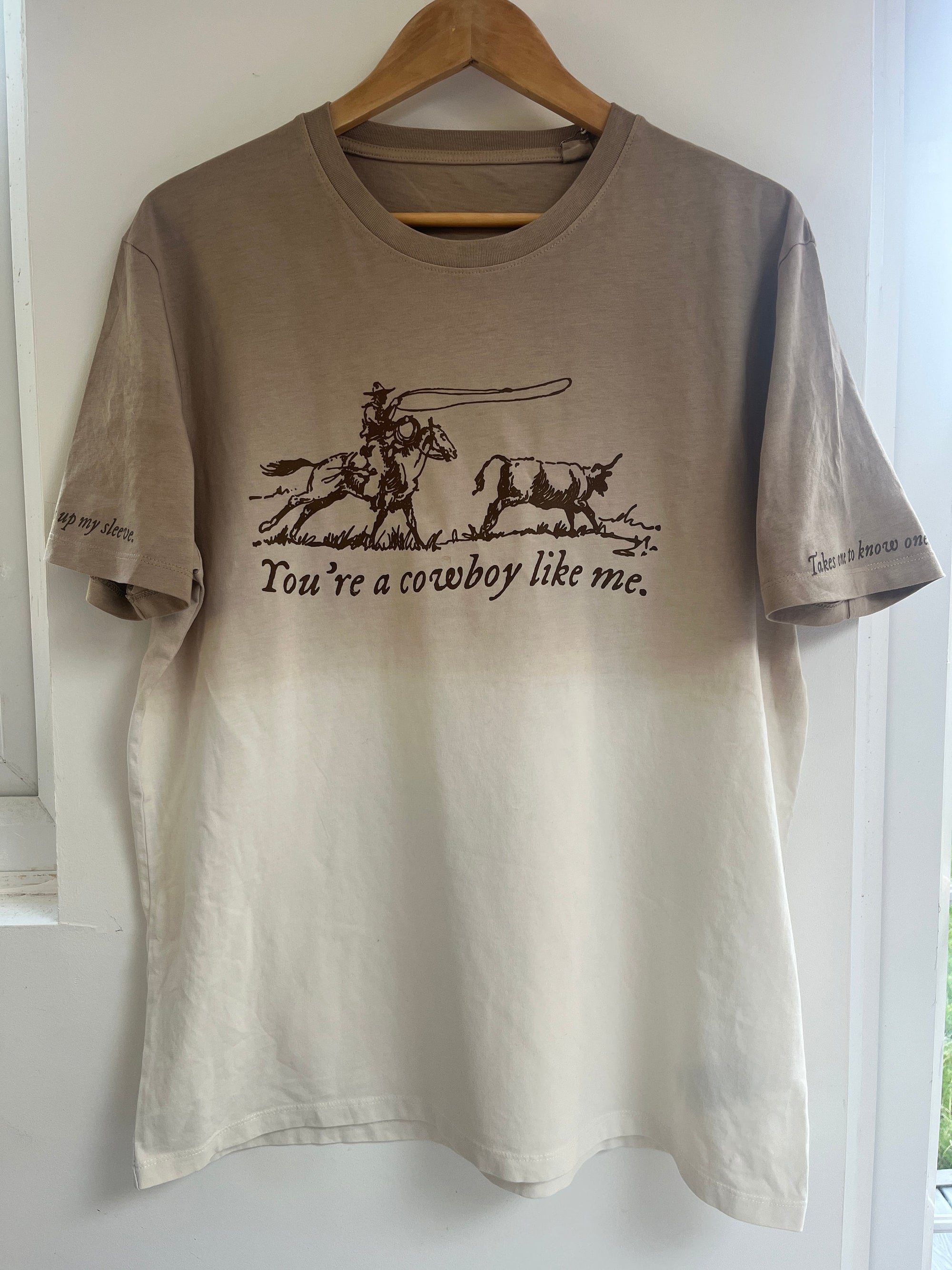 Dip dye tan/ cream cowboy t-shirt | Taylor Swift evermore minimal style t-shirt