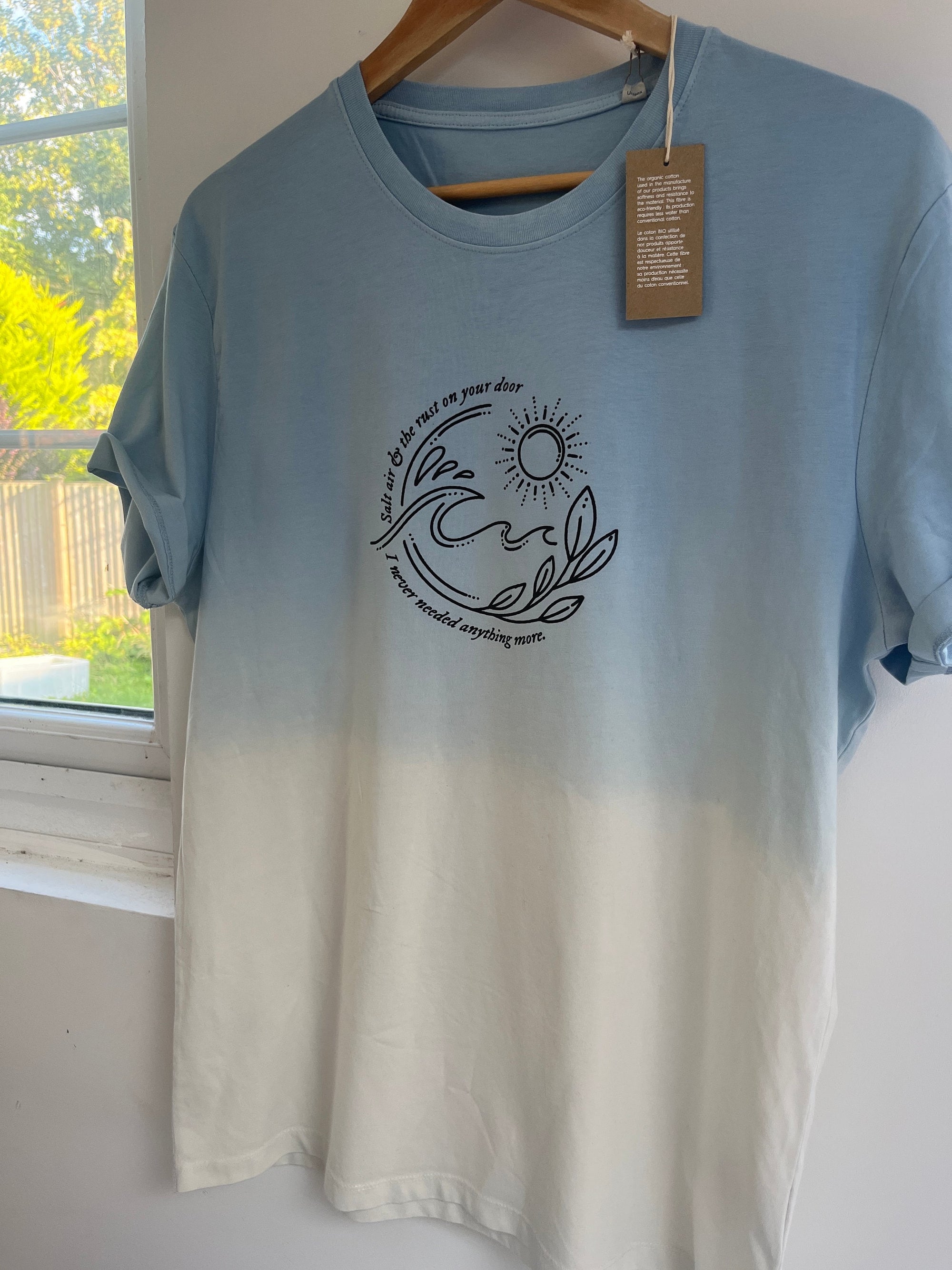 Dip dye blue/ cream august t-shirt | Taylor Swift folklore minimal style t-shirt