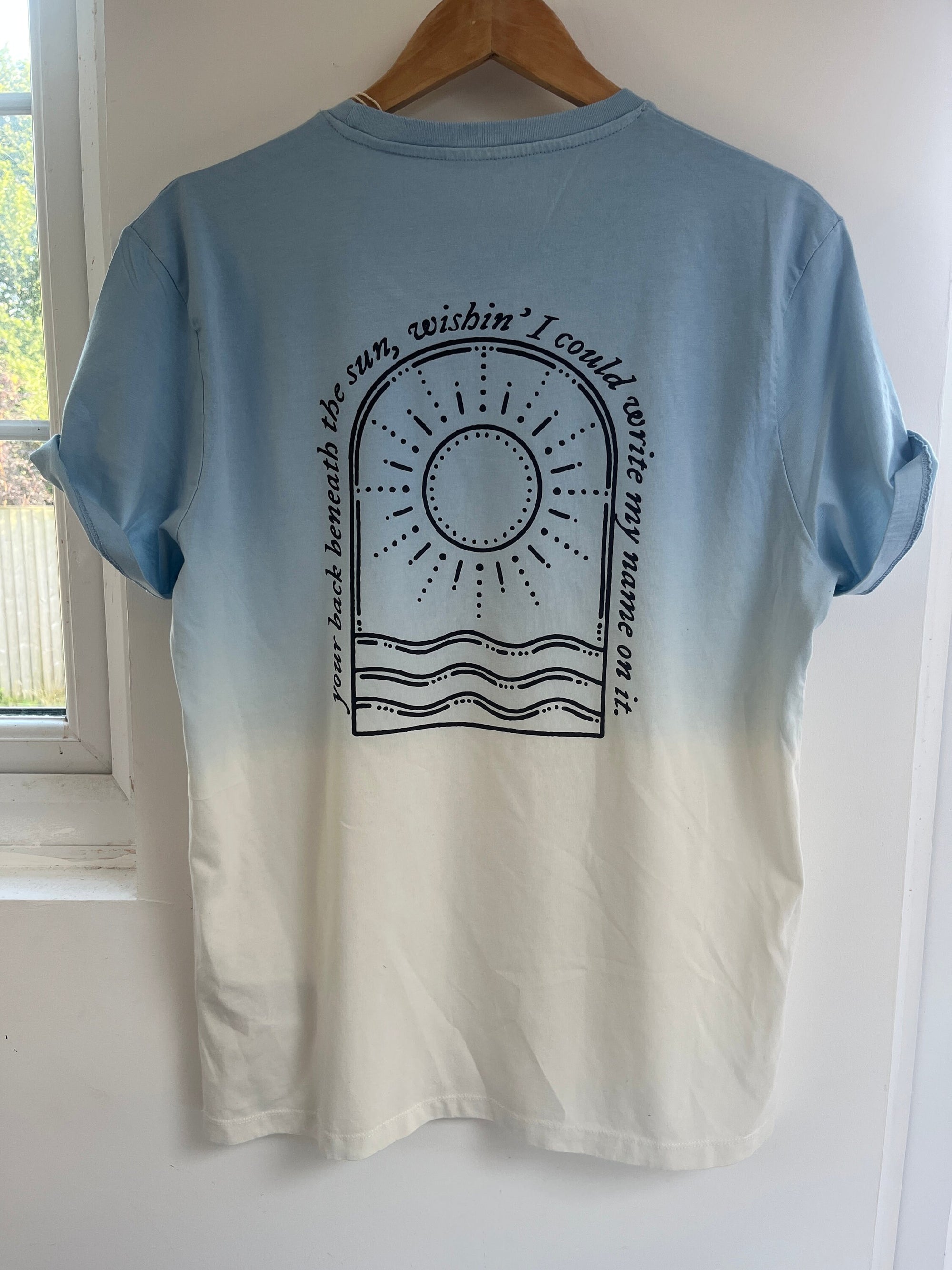 Dip dye blue/ cream august t-shirt | Taylor Swift folklore minimal style t-shirt